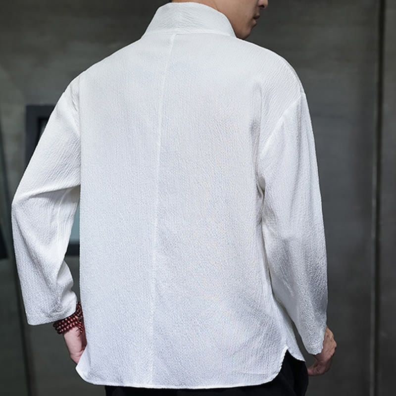 Buddha Stones Simple V-Neck Long Sleeve T-Shirt Men Clothing - image 2