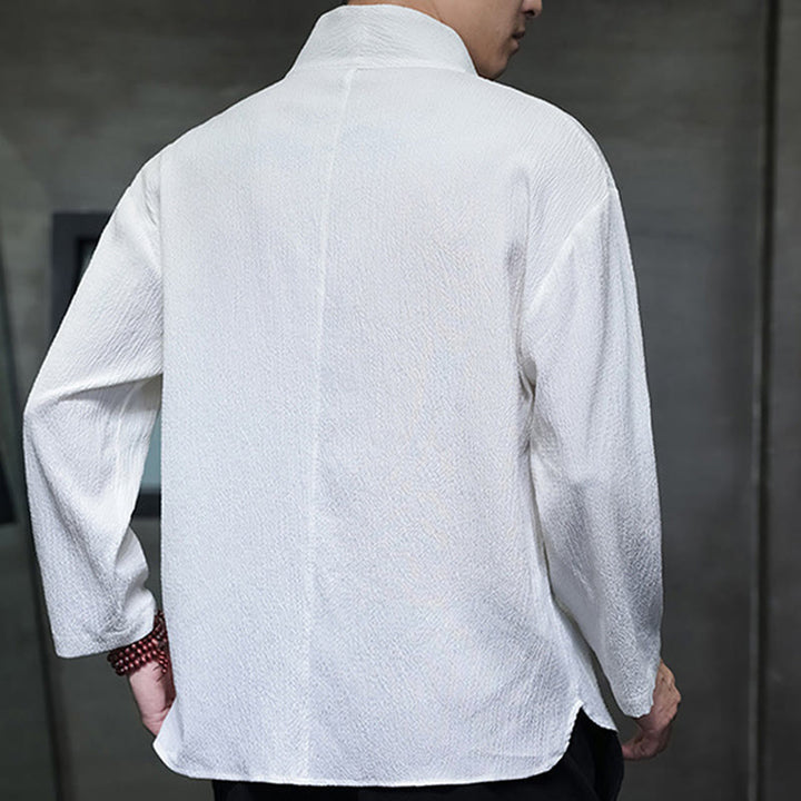 Buddha Stones Simple V-Neck Long Sleeve T-Shirt Men Clothing - image 2