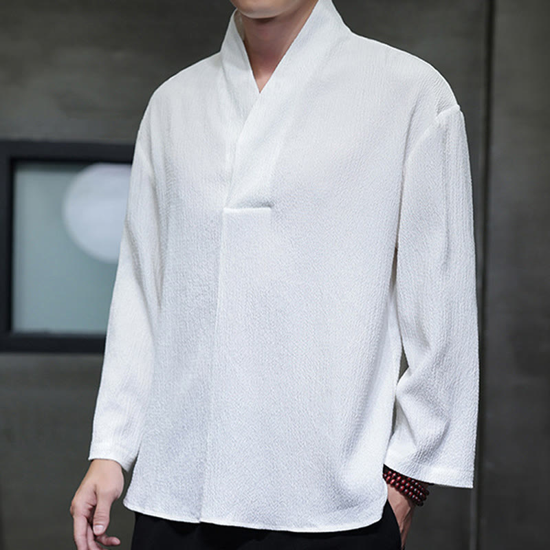 Buddha Stones Simple V-Neck Long Sleeve T-Shirt Men Clothing - image 3