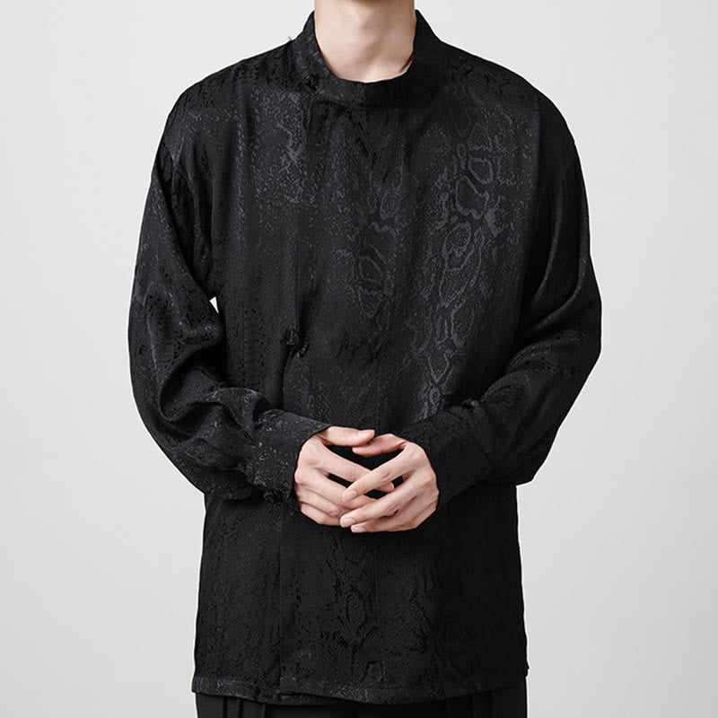 Buddha Stones Fall Jacquard Long Sleeve Frog-Button Shirt Men Clothing - Black - US/UK/AU46，EU56 (5XL) - image 11