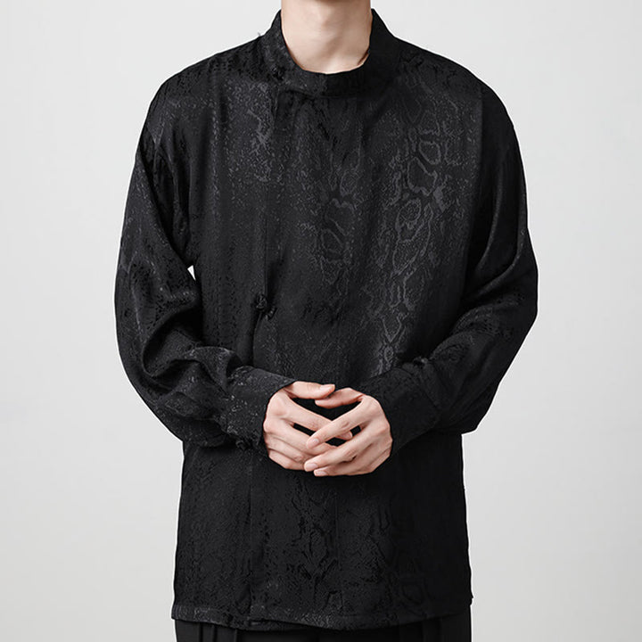 Buddha Stones Fall Jacquard Long Sleeve Frog-Button Shirt Men Clothing