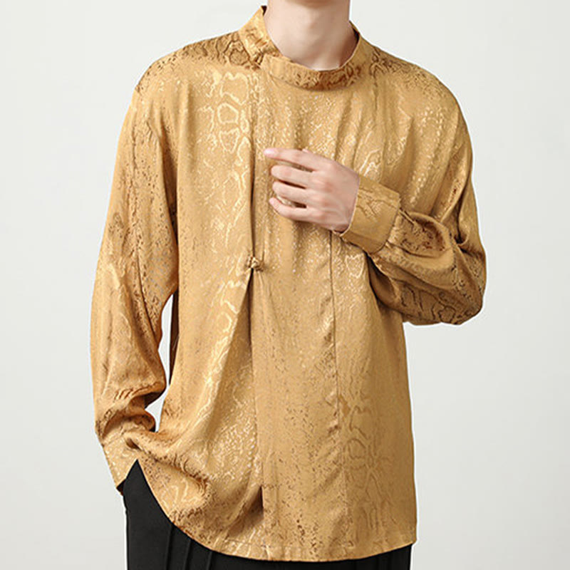 Buddha Stones Fall Jacquard Long Sleeve Frog-Button Shirt Men Clothing