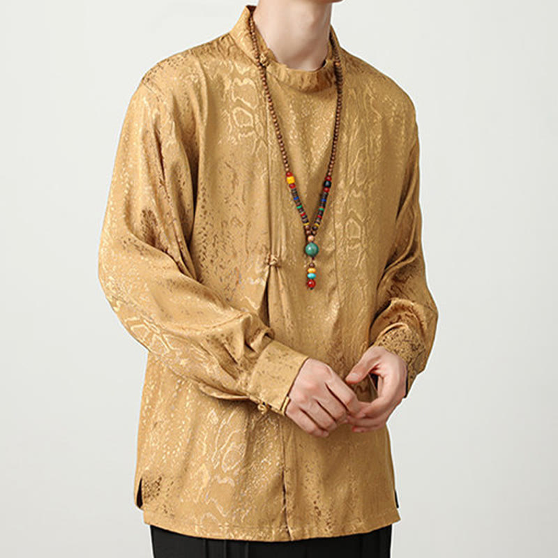 Buddha Stones Fall Jacquard Long Sleeve Frog-Button Shirt Men Clothing - image 6