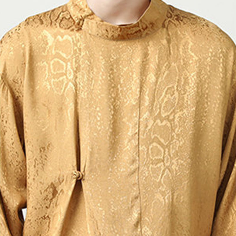 Buddha Stones Fall Jacquard Long Sleeve Frog-Button Shirt Men Clothing