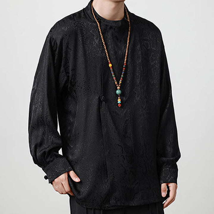 Buddha Stones Fall Jacquard Long Sleeve Frog-Button Shirt Men Clothing - image 15
