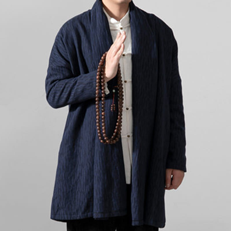 Buddha Stones Fall Simple Cotton Fleece Lined Men's Mid-length Coat Clothing