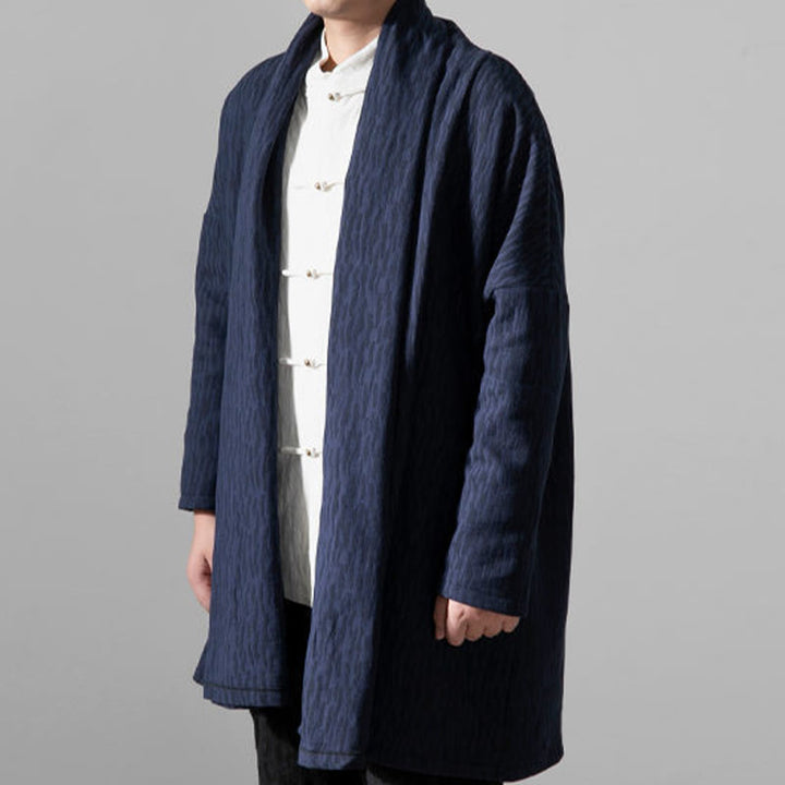 Buddha Stones Fall Simple Cotton Fleece Lined Men's Mid-length Coat Clothing