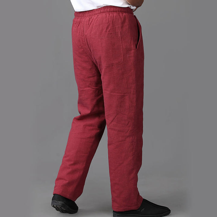 Buddha Stones Winter Men's Fleece Lined Drawstring Linen Pants With Pockets - image 16