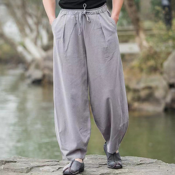 Buddha Stones Casual Simple Drawstring Men's Cotton Harem Pants With Pockets - LightGrey - US/UK/AU46，EU56 (5XL) - image 9