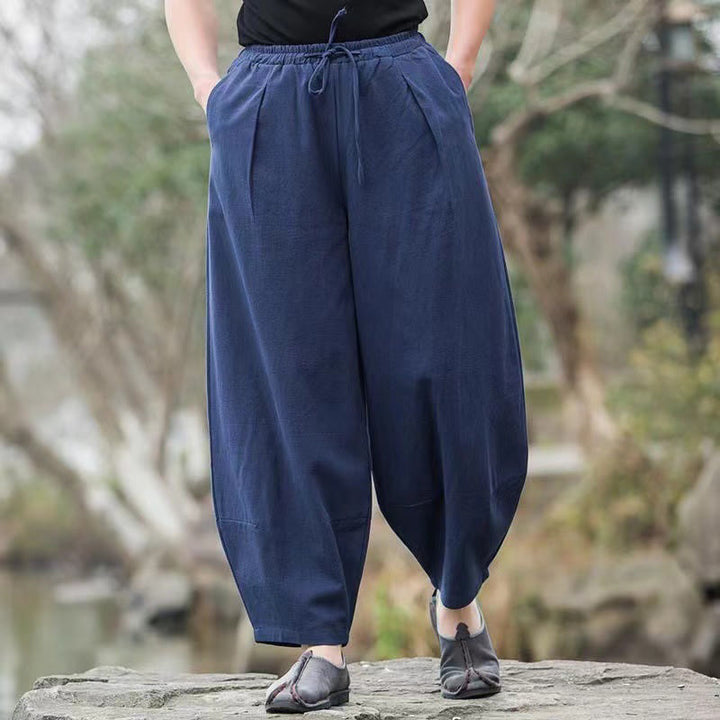 Buddha Stones Casual Simple Drawstring Men's Cotton Harem Pants With Pockets - SteelBlue - US/UK/AU46，EU56 (5XL) - image 0