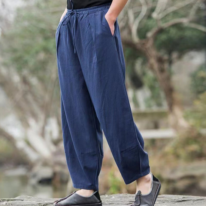 Buddha Stones Casual Simple Drawstring Men's Cotton Harem Pants With Pockets - image 1