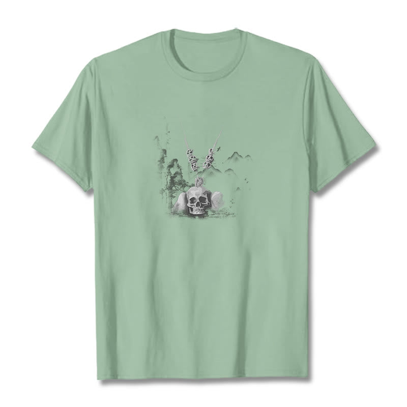 Buddha Stones Tibetan The Lord Of The Corpse Forest Skulls Pendant Clouds Design Tee T-shirt - Pale Green - 2XL - image 16