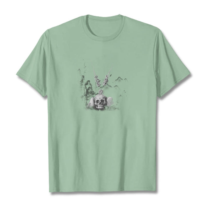 Buddha Stones Tibetan The Lord Of The Corpse Forest Skulls Pendant Clouds Design Tee T-shirt - Pale Green - 2XL - image 16