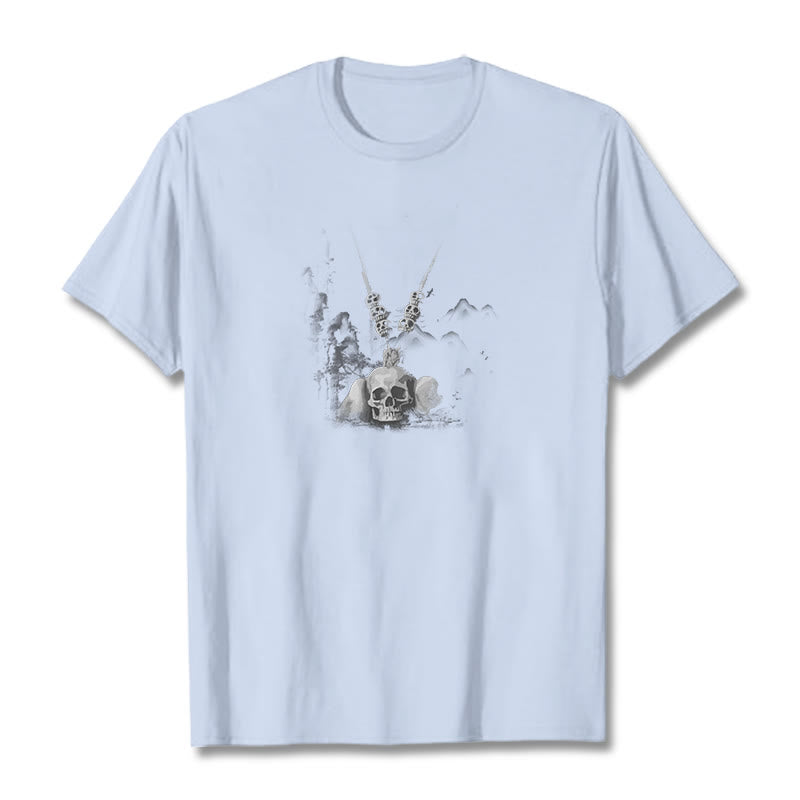 Buddha Stones Tibetan The Lord Of The Corpse Forest Skulls Pendant Clouds Design Tee T-shirt - Light Cyan - 2XL - image 13