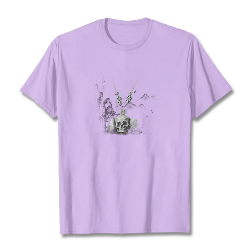 Buddha Stones Tibetan The Lord Of The Corpse Forest Skulls Pendant Clouds Design Tee T-shirt - Plum - 2XL - image 18