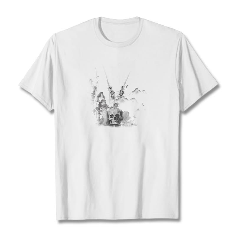 Buddha Stones Tibetan The Lord Of The Corpse Forest Skulls Pendant Clouds Design Tee T-shirt - White - 2XL - image 1