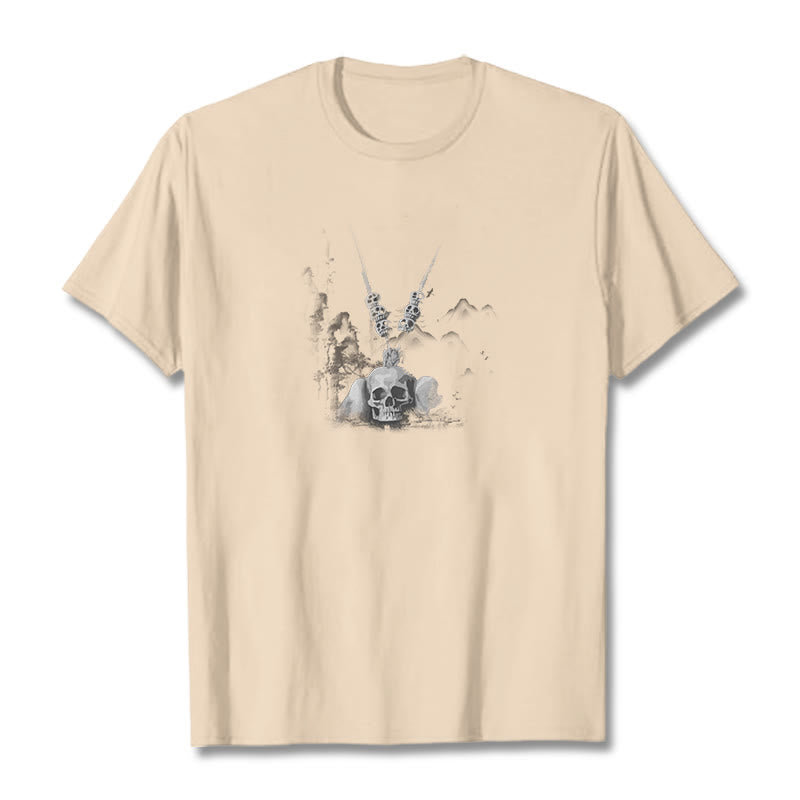 Buddha Stones Tibetan The Lord Of The Corpse Forest Skulls Pendant Clouds Design Tee T-shirt - Bisque - 2XL - image 20