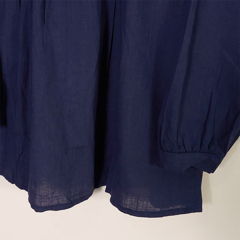 Buddha Stones Round Neck Casual Pleated Long Sleeve Shirt Cotton Linen Women's Shirts - image 16