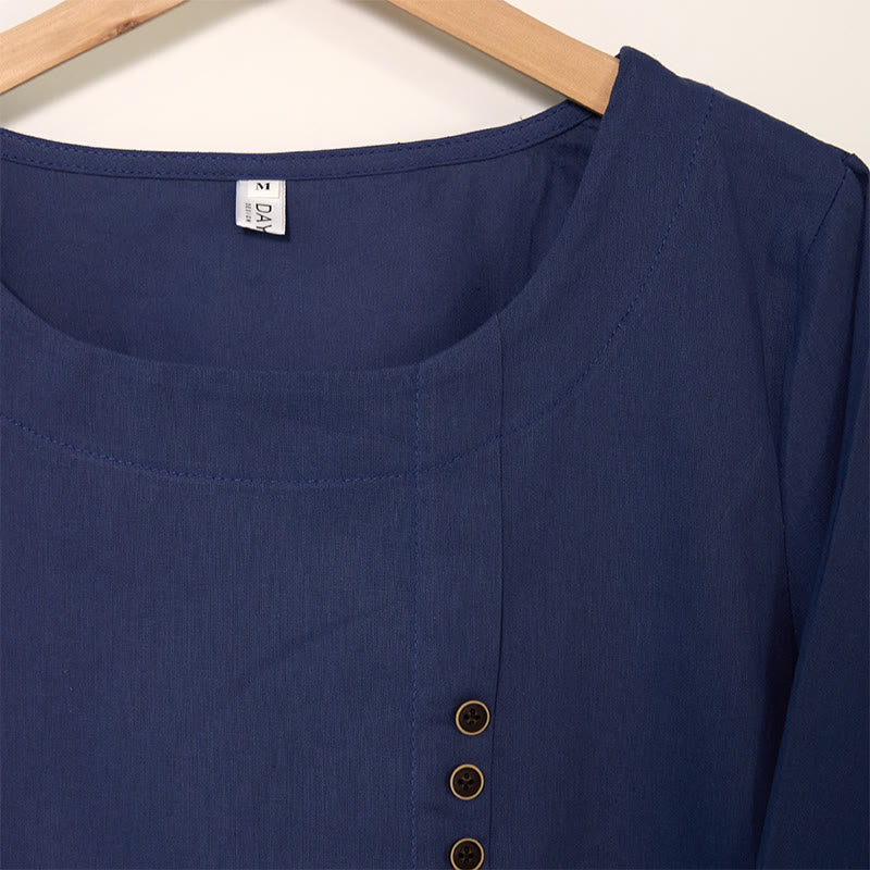 Buddha Stones Casual Dandelion Long Sleeve Round Neck Shirt Cotton Linen Women's Shirts - image 3