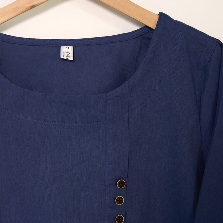 Buddha Stones Casual Dandelion Long Sleeve Round Neck Shirt Cotton Linen Women's Shirts - image 3