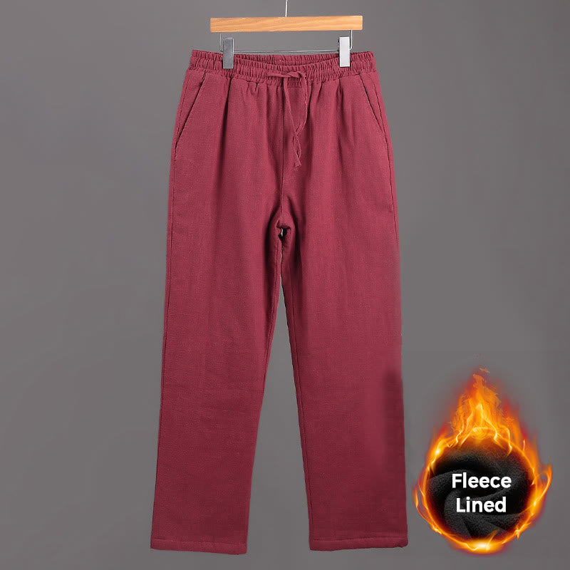 Buddha Stones Winter Men's Fleece Lined Drawstring Linen Pants With Pockets - PaleVioletRed - US/UK/AU42，EU52 (3XL) - image 14