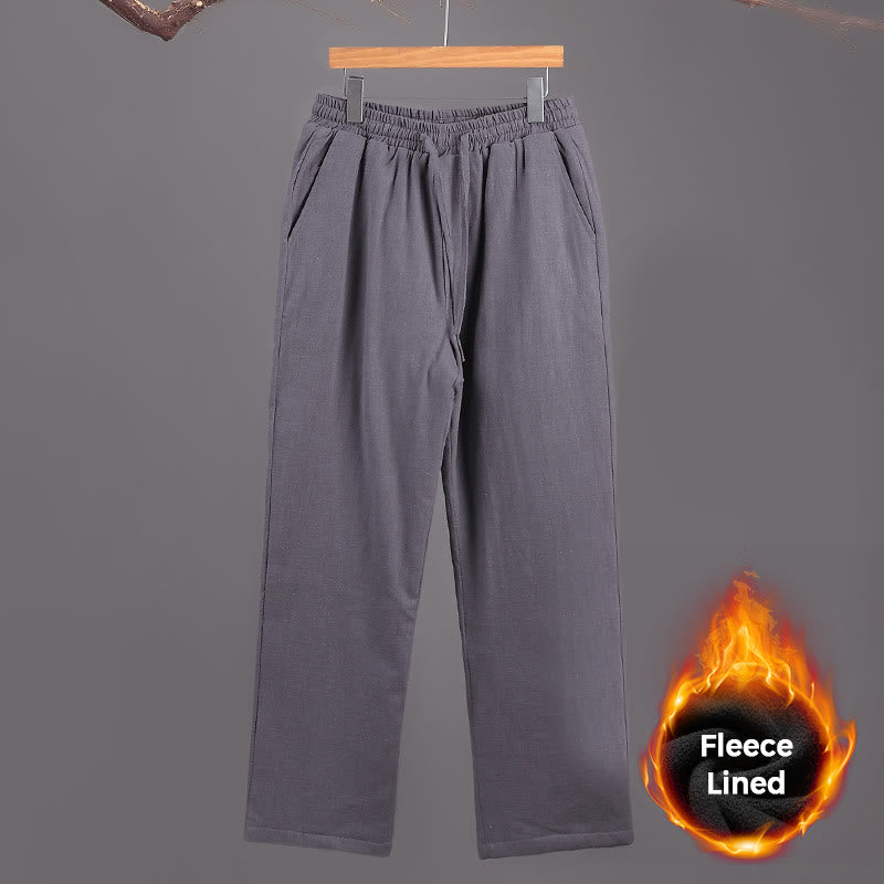 Buddha Stones Winter Men's Fleece Lined Drawstring Linen Pants With Pockets - Gray - US/UK/AU42，EU52 (3XL) - image 11