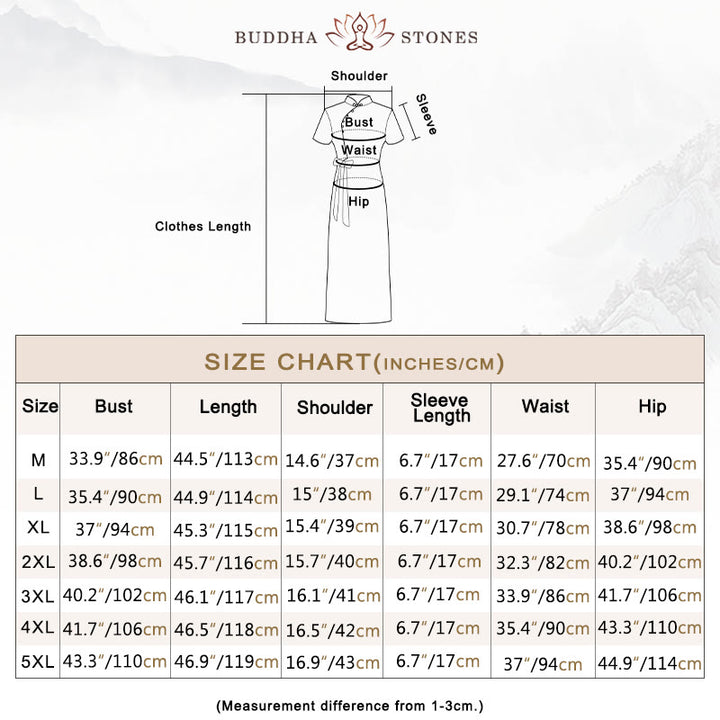 Buddha Stones Silk Qipao Dress Retro Flower Leaf Pattern Women's Cheongsam Dress - Dark Green Brown - Size Chart - image 5