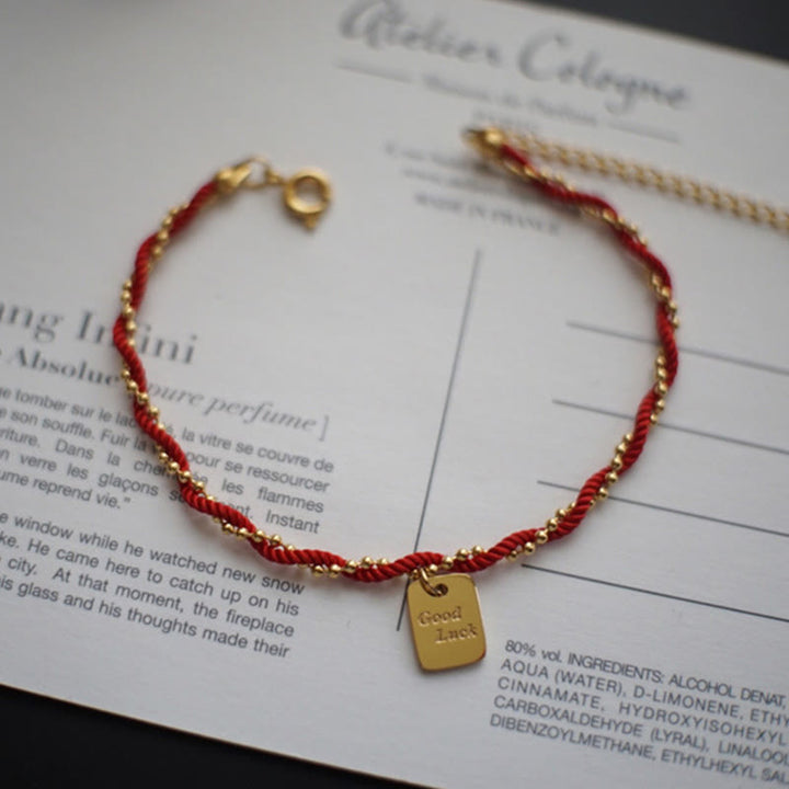 Buddha Stones Red String Gold Plated Copper Good Luck Strength Bracelet