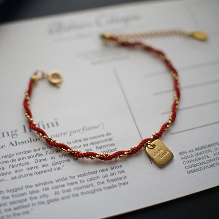 Buddha Stones Red String Gold Plated Copper Good Luck Strength Bracelet