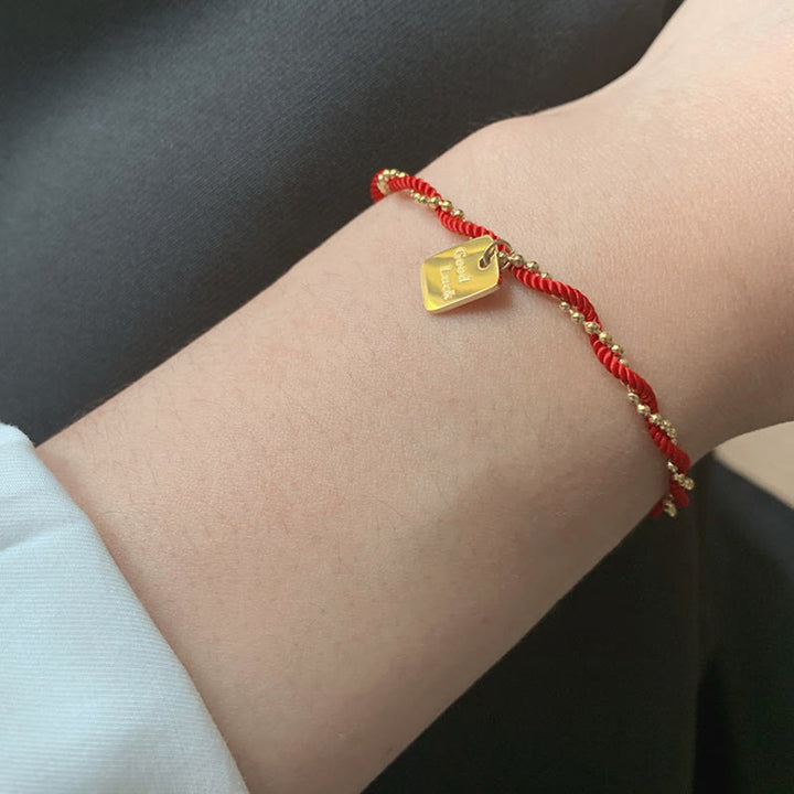 Buddha Stones Red String Gold Plated Copper Good Luck Strength Bracelet