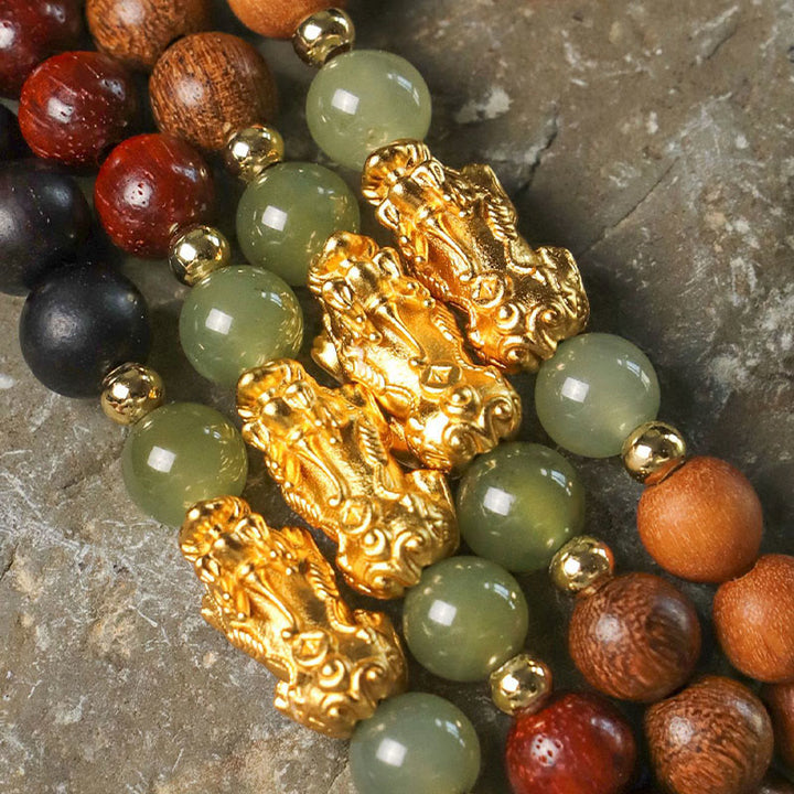 Buddha Stones 999 Sterling Silver Sandalwood Ebony Wood Small Leaf Red Sandalwood Hetian Jade Cinnabar PiXiu Wealth Bracelet - image 20