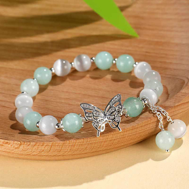 Buddha Stones Chrysoberyl Cat's Eye Chalcedony Butterfly Love Bracelet