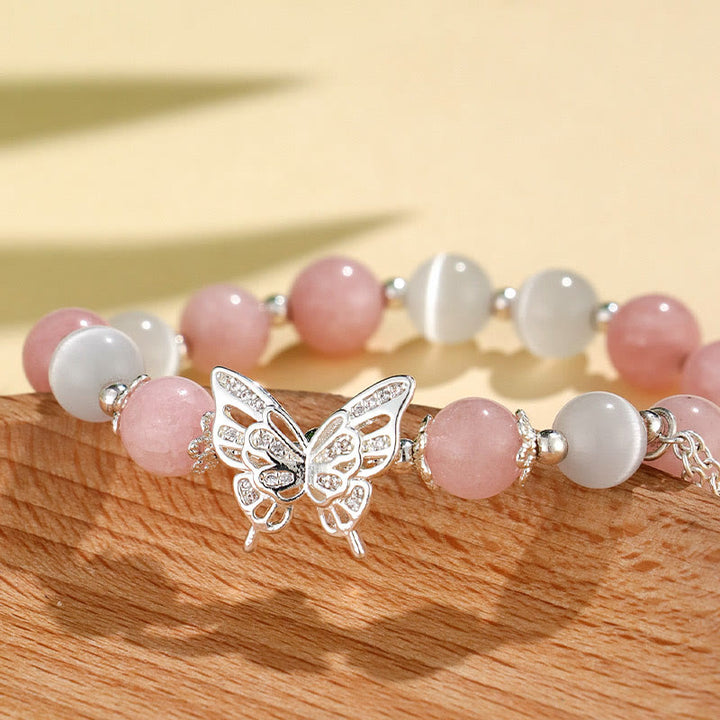 Buddha Stones Chrysoberyl Cat's Eye Chalcedony Butterfly Love Bracelet