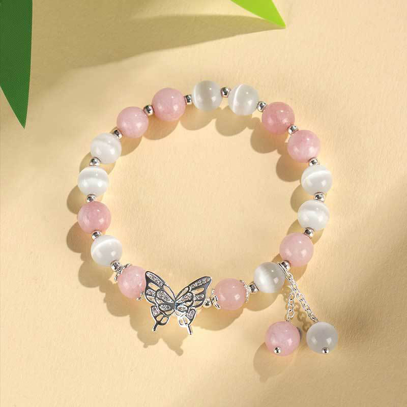 Buddha Stones Chrysoberyl Cat's Eye Chalcedony Butterfly Love Bracelet