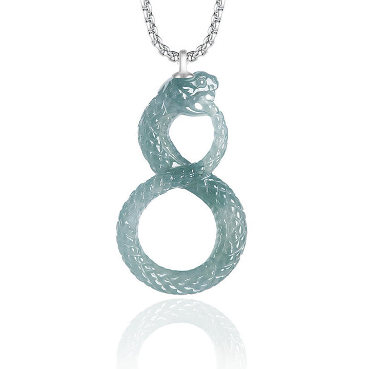 Buddha Stones 925 Sterling Silver Natural Jade Mamba Year Of The Snake Luck Necklace Pendant