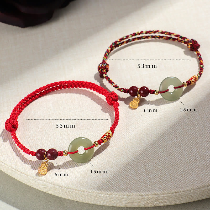 Buddha Stones Red String Black String Hetian Jade Peace Buckle Cinnabar 925 Silver Protection Bracelet