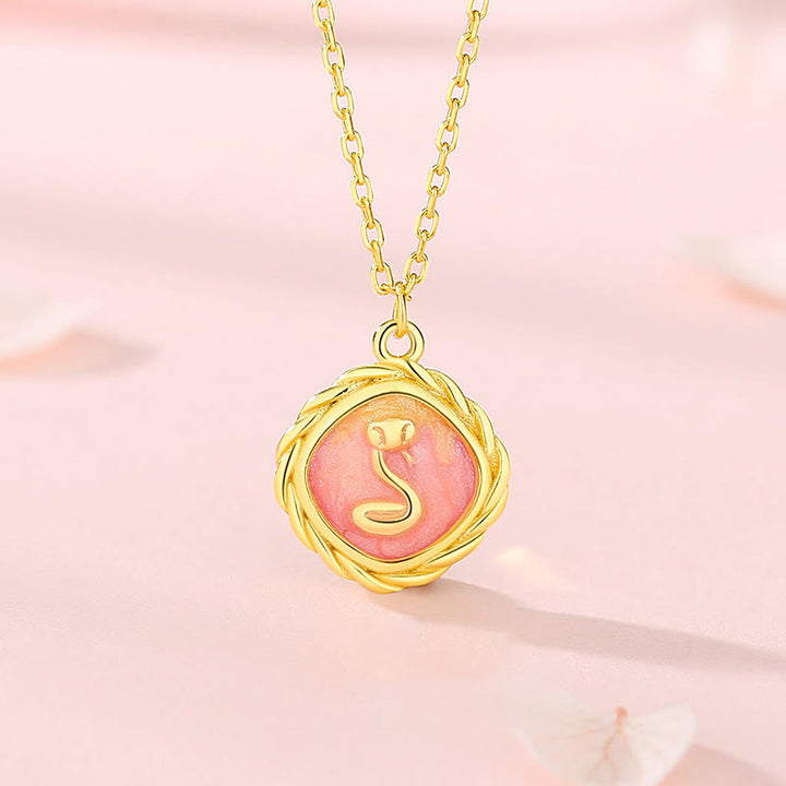 Buddha Stones 925 Sterling Silver Year Of The Snake Golden Snake Luck Bracelet Necklace Pendant