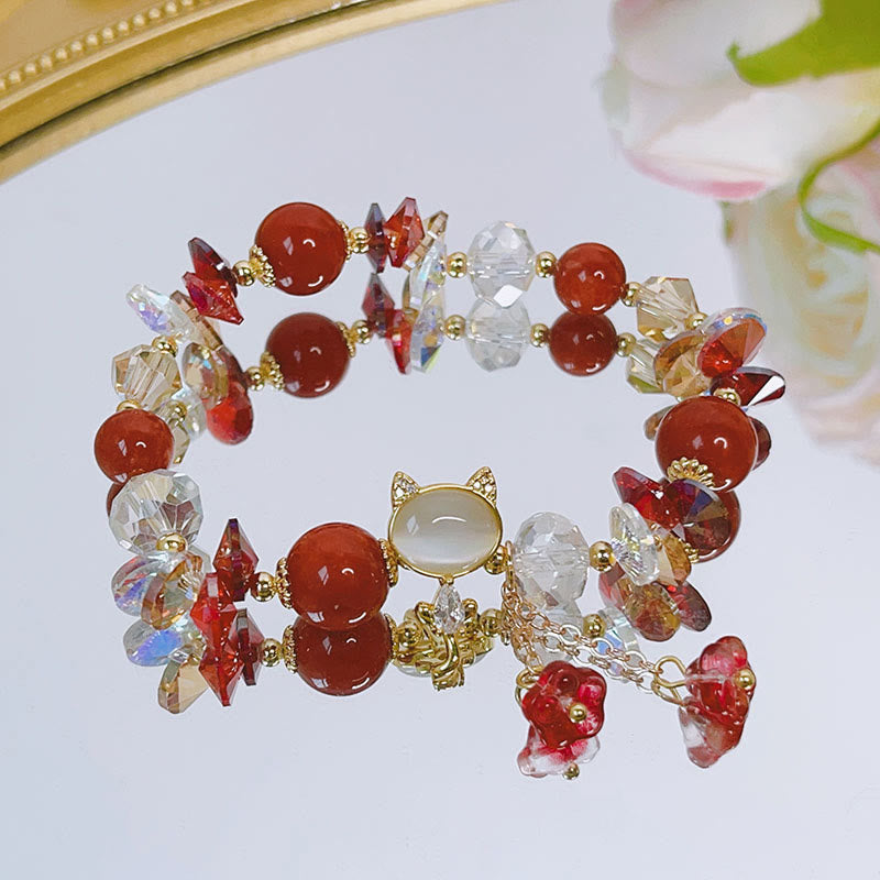 Buddha Stones Amethyst Green Crystal Red Crystal Cat Balance Bracelet - image 11