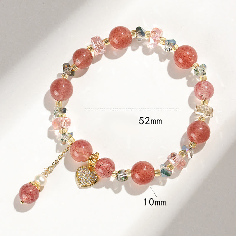 Buddha Stones Strawberry Quartz White Crystal Pearl Liuli Heart Healing Bracelet