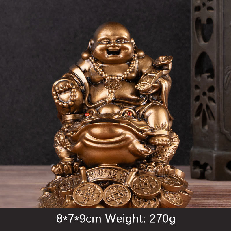 Buddha Stones Laughing Buddha Feng Shui Frog Toad Copper Coins Attract Wealth Resin Statue Home Decoration - Bronze Buddha - Medium 8*7*9cm - image 12