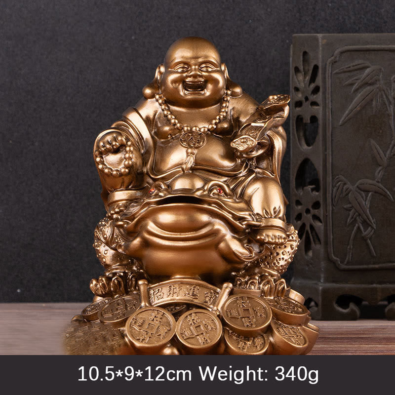 Buddha Stones Laughing Buddha Feng Shui Frog Toad Copper Coins Attract Wealth Resin Statue Home Decoration - Bronze Buddha - Large 10.5*9*12cm - image 13