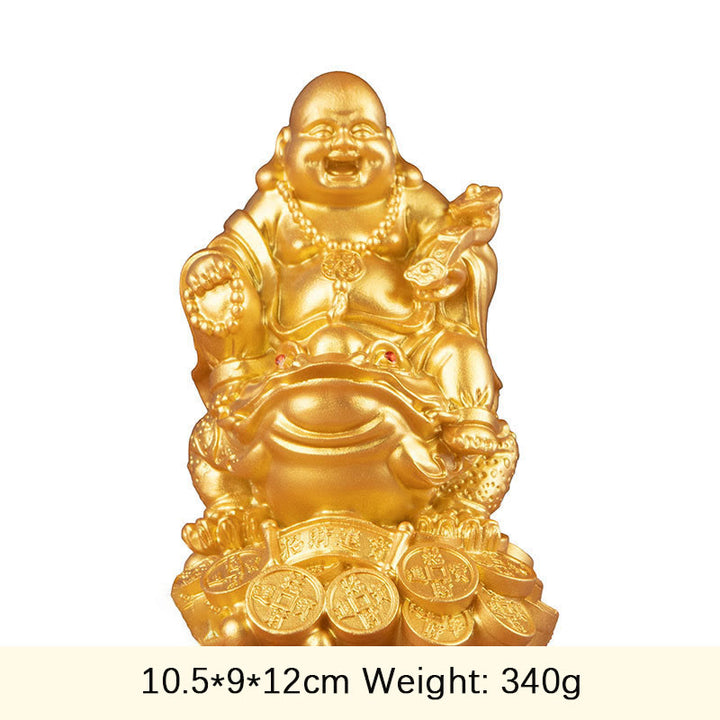 Buddha Stones Laughing Buddha Feng Shui Frog Toad Copper Coins Attract Wealth Resin Statue Home Decoration - Golden Buddha - Large 10.5*9*12cm - image 3