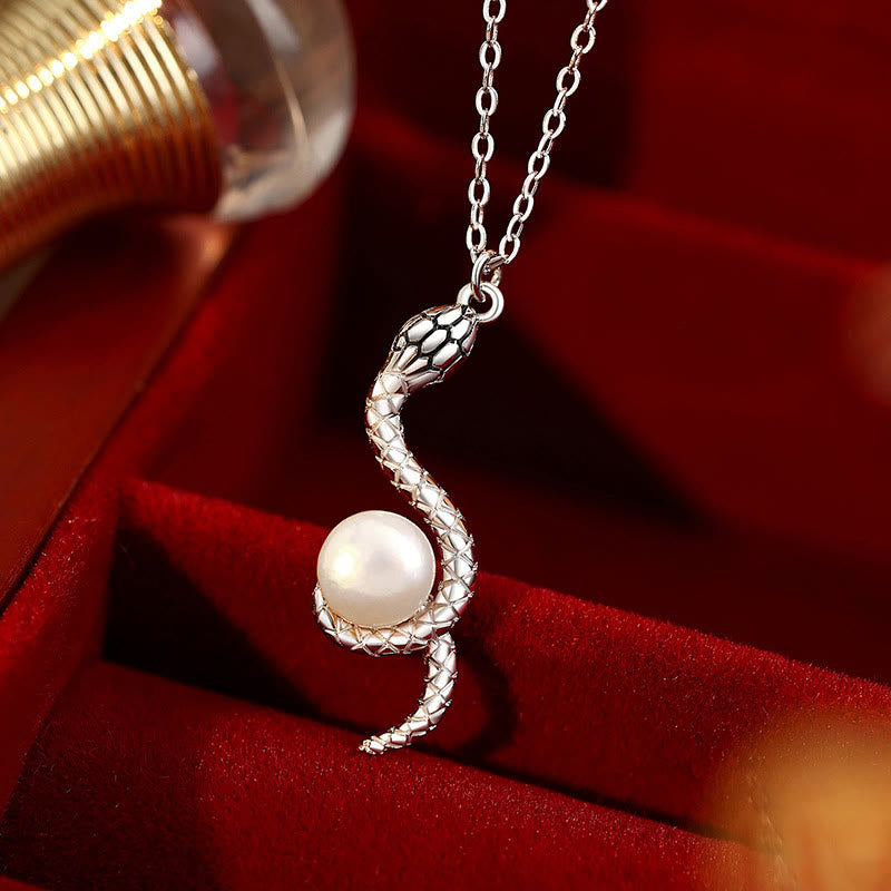 Buddha Stones 925 Sterling Silver Snake Around Pearl Year Of The Snake Blessing Necklace Pendant