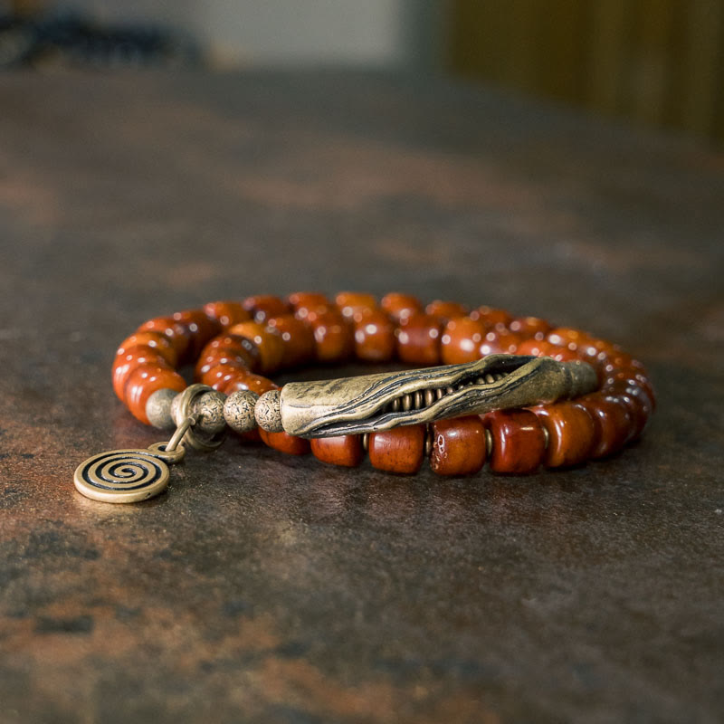 Buddha Stones Yak Bone Copper Double Wrap Balance Bracelet