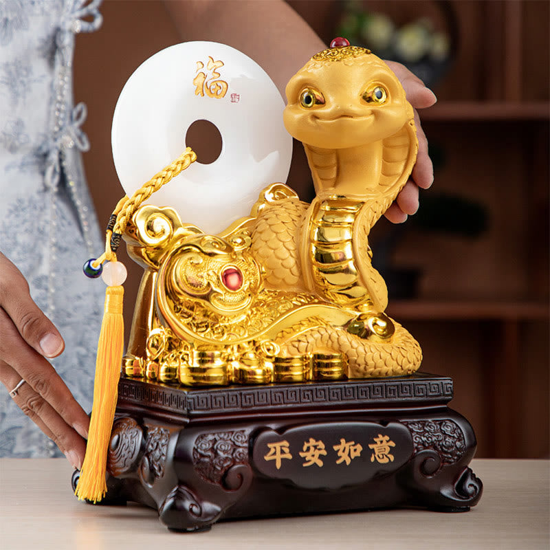 Buddha Stones Year of the Snake Fu Character Peace Buckle Peace and Happiness Resin Home Statue Decoration