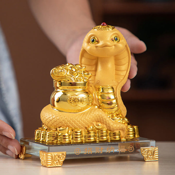 Buddha Stones Year Of The Snake Gold Ingots Treasure Bowl Attract Wealth Resin Statue Home Decoration