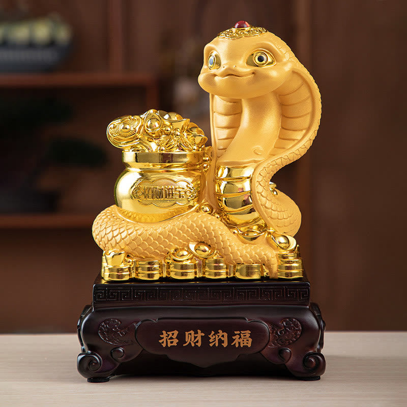 Buddha Stones Year Of The Snake Gold Ingots Treasure Bowl Attract Wealth Resin Statue Home Decoration