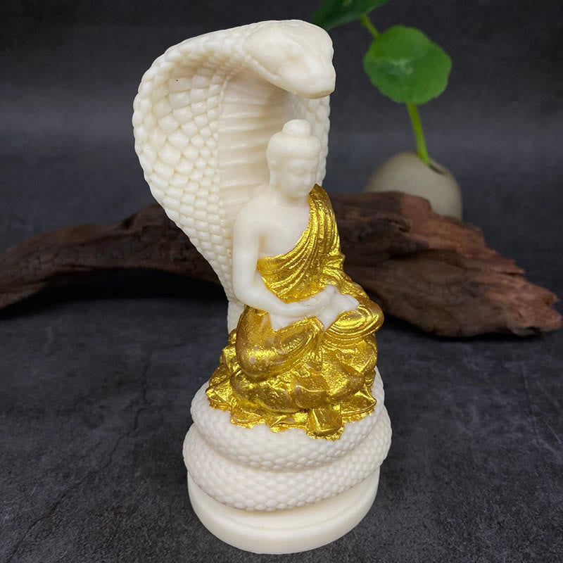 Buddha Stones Tathagata Shakyamuni Snake Lotus Ivory Fruit Meditation Statue Serenity Home Decoration