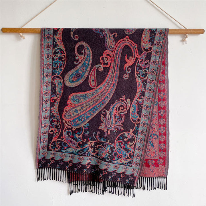 Buddha Stones Tibetan Cashew Flower Tassel Shawl Fall Winter Cozy Travel Scarf Wrap - image 27