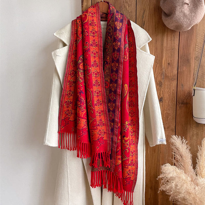 Buddha Stones Tibetan Cashew Flower Tassel Shawl Fall Winter Cozy Travel Scarf Wrap